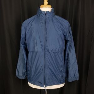 Vintage Woolrich Women's Blue Zip Up Windbreaker with Hidden Hoodie